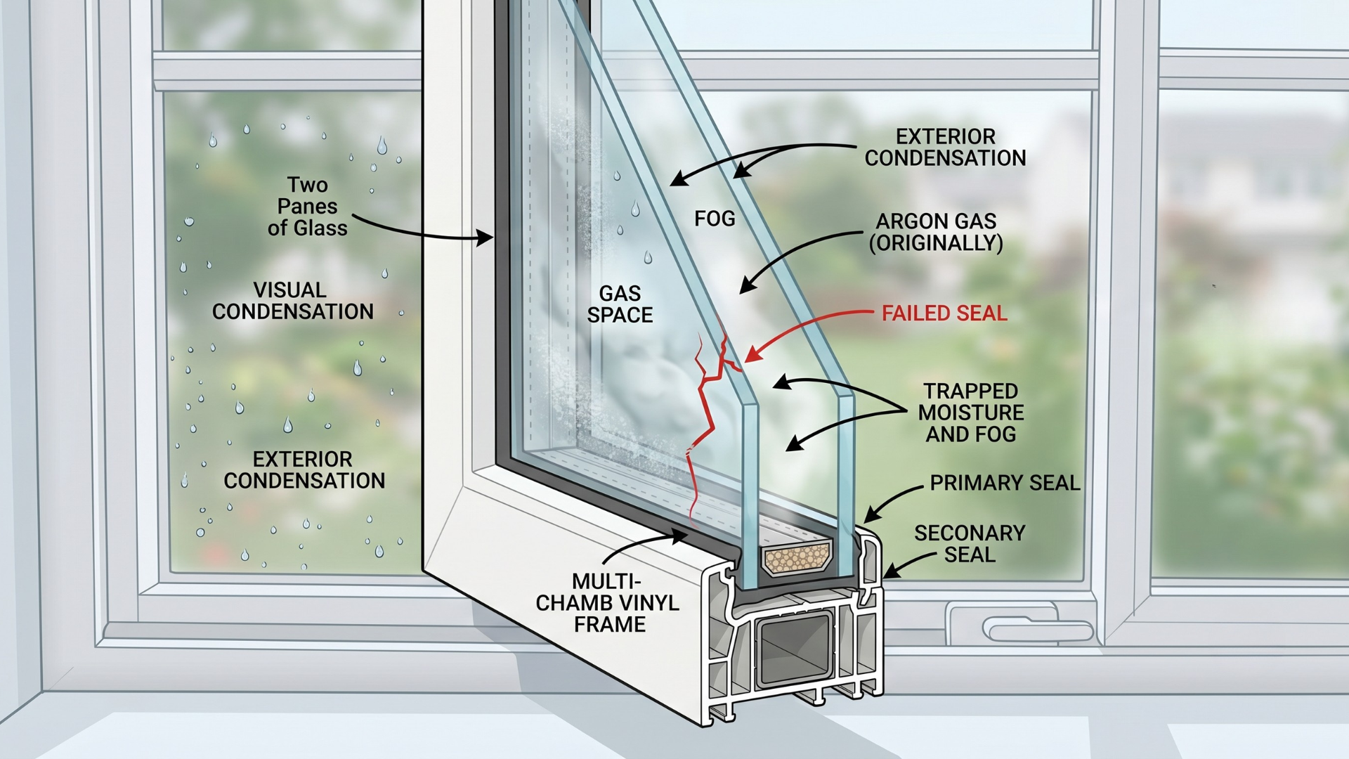 failed window seal causing foggy residential glass