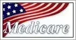 Medicare logo with U.S. flag background and white script text
