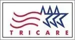 TRICARE logo with red wavy lines and a blue star on a white background
