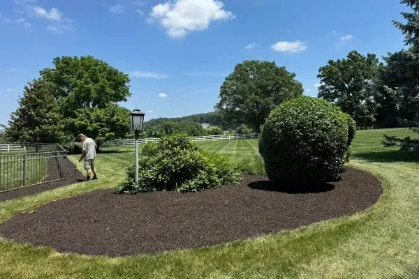 Decorative mulch installation in Spring Grove PA adding color texture and protection to residential garden beds