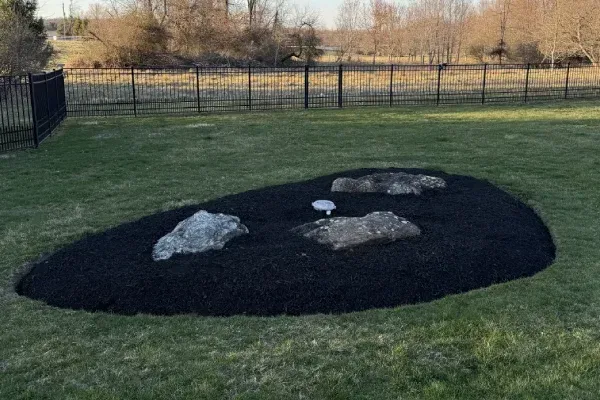 Landscape boulder placement in Spring Grove PA adding texture and structure to residential outdoor designs