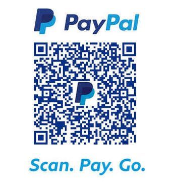 A qr code for paypal is shown on a white background.