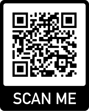 A black and white qr code with the words `` scan me '' below it.