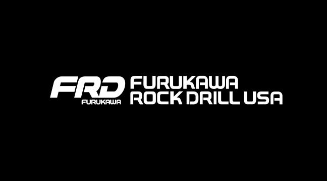 Logo for Furukawa Rock Drill USA; white text on black background. FRD logo on left with text.