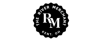 Logo for The River Merchant in Kent, OH: black seal with 