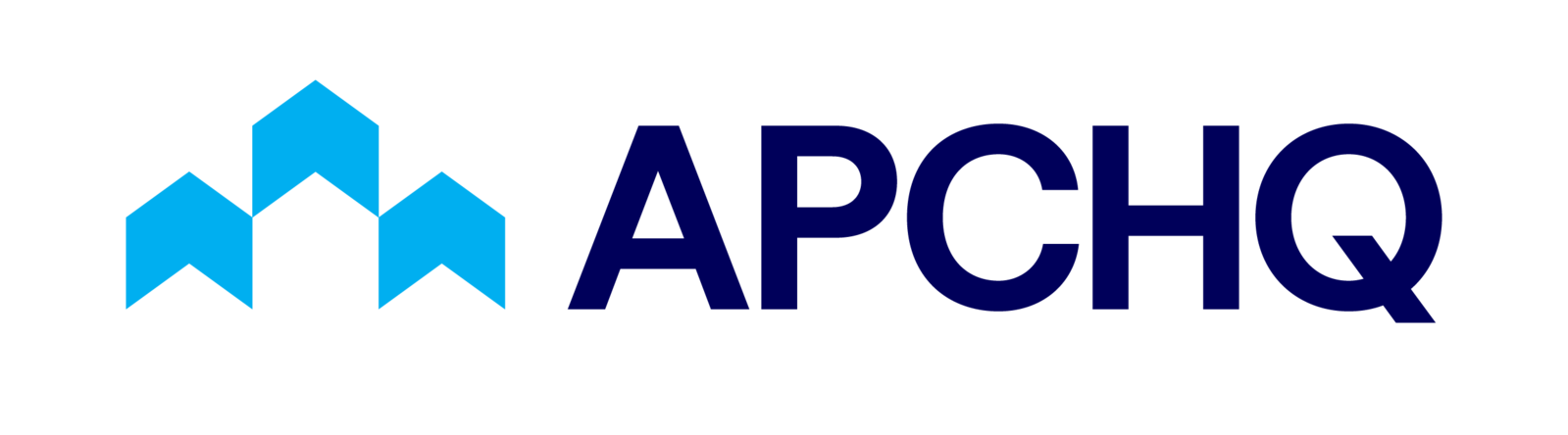 Logo avec des flèches bleues et les lettres APCHQ en bleu foncé.