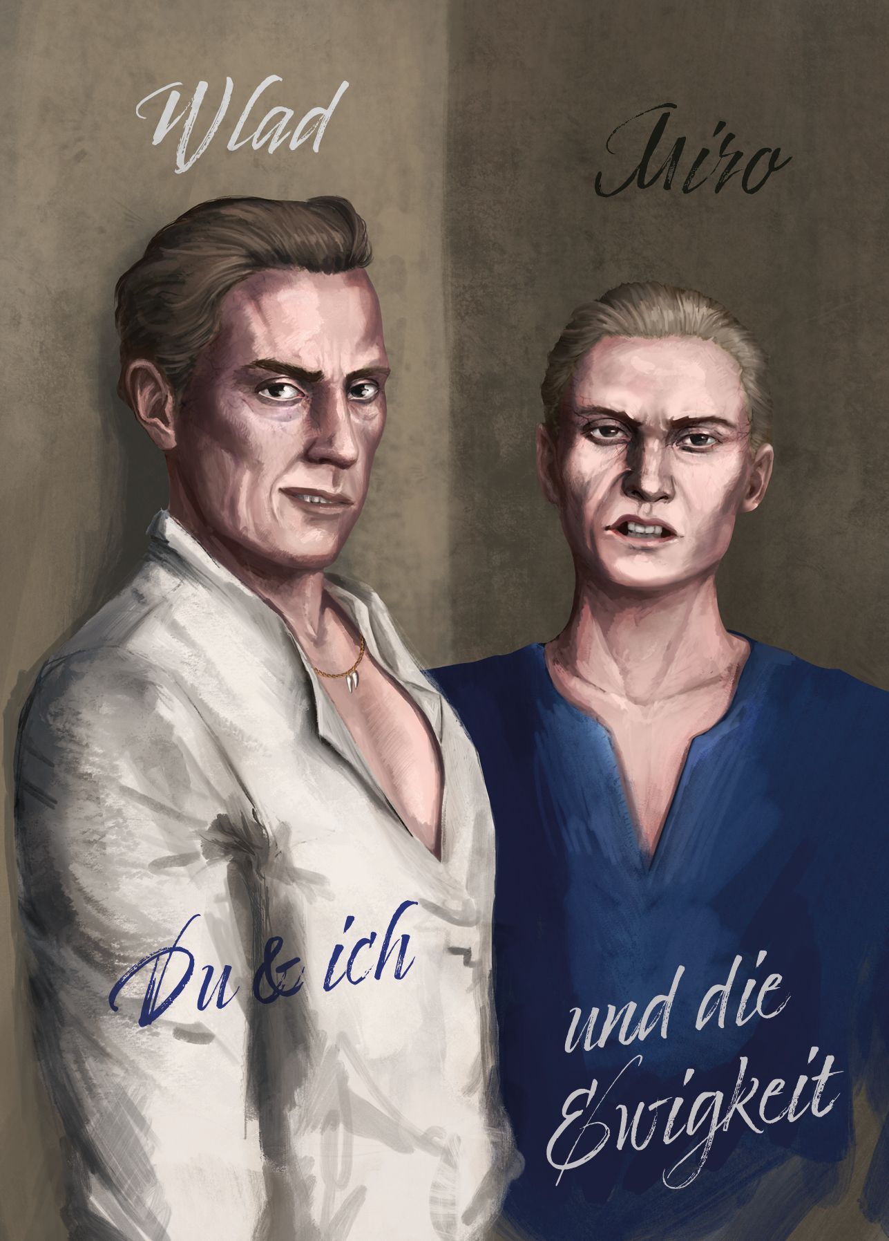 Illustration der Charaktere Wlad und Miro der Reihe In den Farben der Finsternis. Exklusiv im Steffi Frei Shop