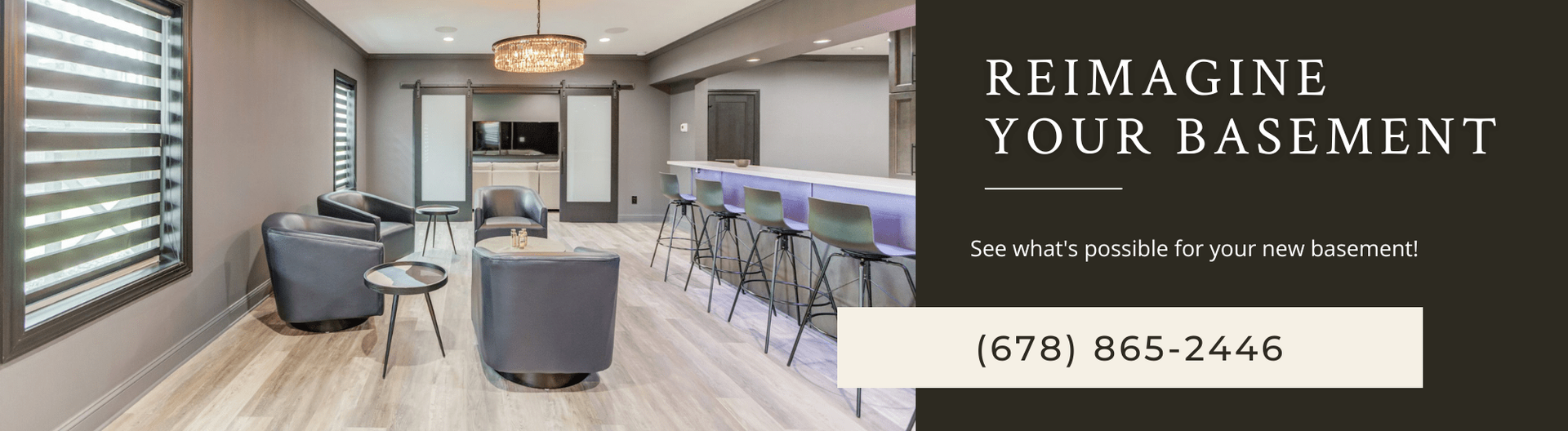A finished basement accompanied by text: