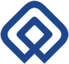 Blue abstract logo with two diamond shapes, one inside the other.