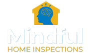 Logo for Mindful Home Inspections: A yellow house icon containing a blue human head silhouette with a brain symbol above it.