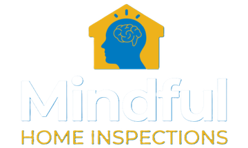 Logo for Mindful Home Inspections: A yellow house icon containing a blue human head silhouette with a brain symbol above it.