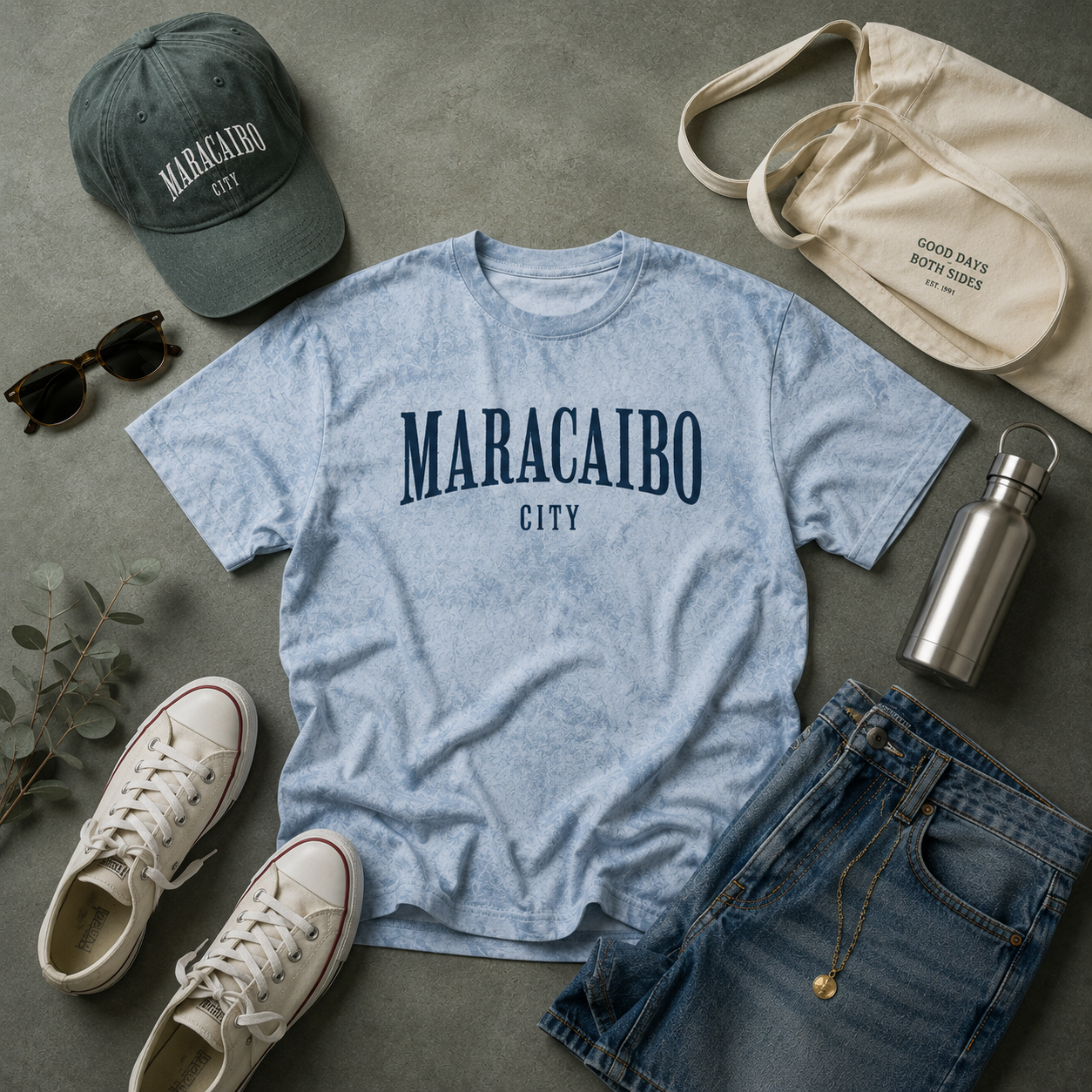 Maracaibo City marble wash tee T-Shirt | blue tie dye city name