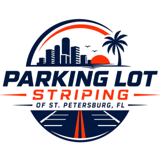 Parking Lot Striping of St. Petersburg FL logo with orange and blue colors for pavement marking services