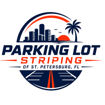 Parking Lot Striping of St. Petersburg FL logo with orange and blue colors for pavement marking services