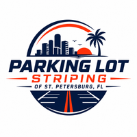 Parking Lot Striping of St. Petersburg FL logo with orange and blue colors for pavement marking services