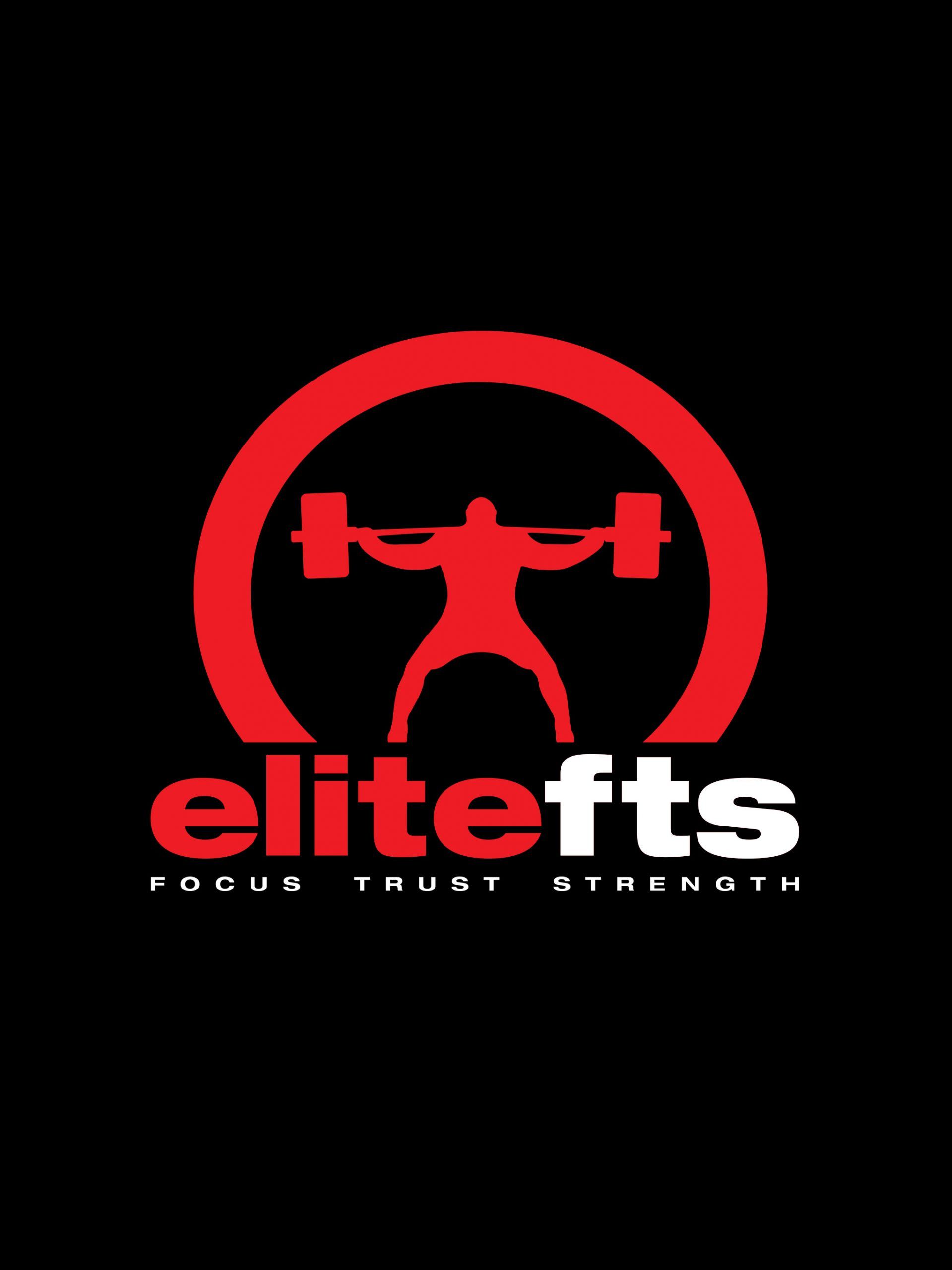 Red EliteFTS logo with a weightlifter silhouette and the words “elitefts” and “FORGED IN TRUST. STRENGTH.”
