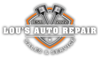 Lou’s Auto Repair logo with crossed wrenches, orange shield, and “Sales & Service” text