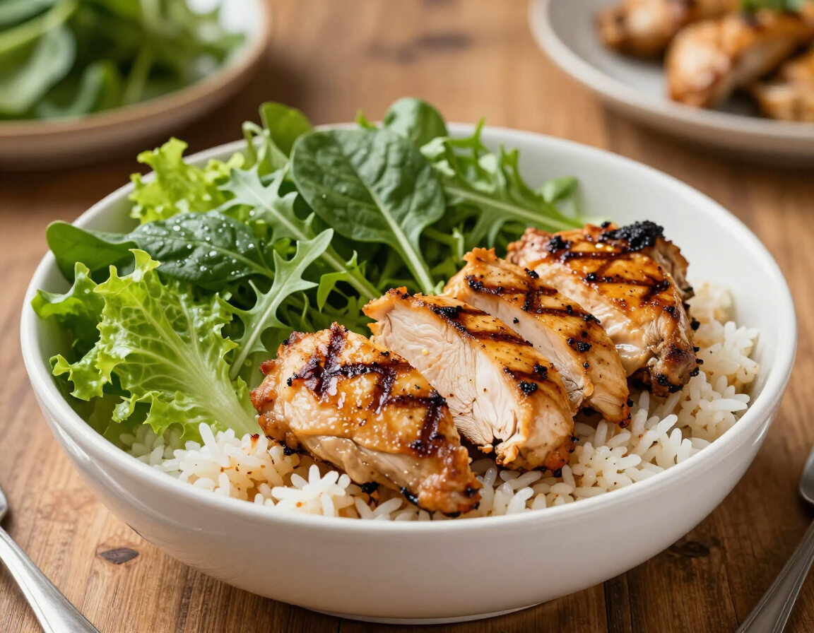 Rice bowl and salad catering spread
