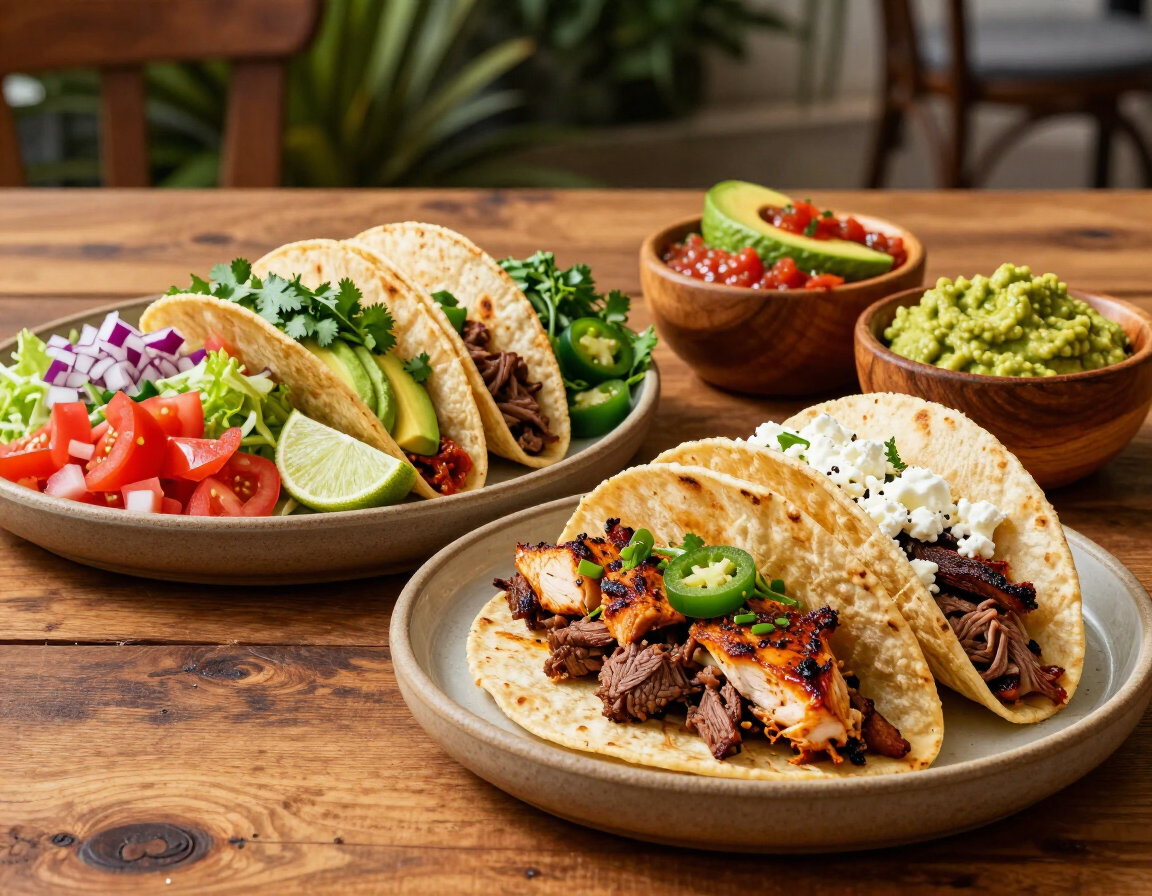 Taco spread with fresh toppings