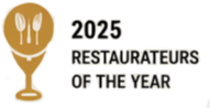 Gold trophy logo with cutlery and text “2025 Restaurateurs of the Year”