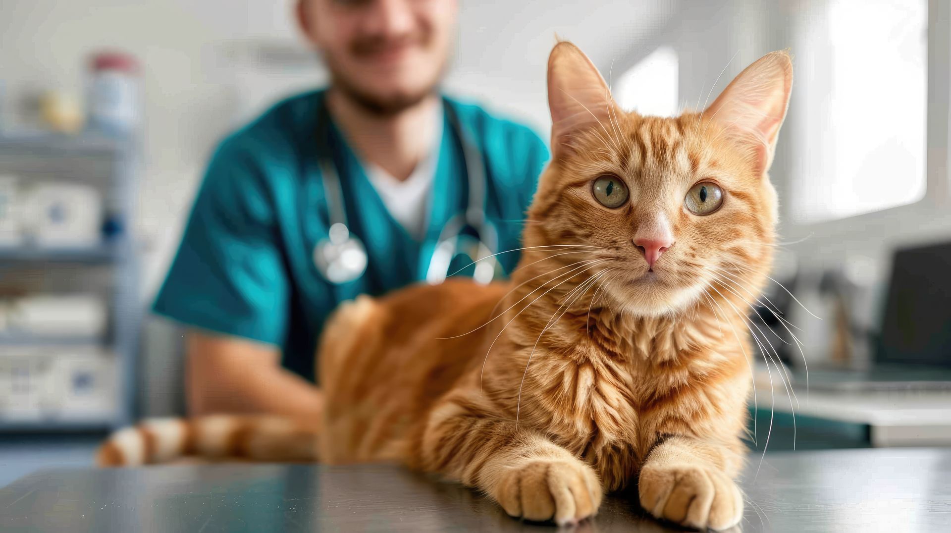 Compassionate vet examining a golden retriever during a checkup at our local veterinary clinic.