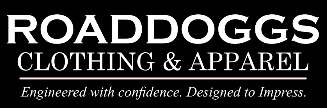 Roaddoggs Clothing & Apparel logo with slogan, white text on black background