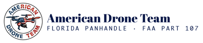 American Drone Team logo with circular drone emblem and text “Florida Panhandle – FAA Part 107”