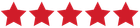 Five red stars in a row on a white background