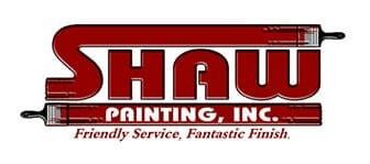 Red and black SHAW Painting, Inc. logo with the slogan “Friendly Service, Fantastic Finish.”