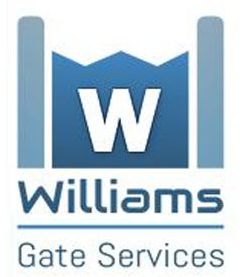 The logo for williams gate services is blue and white.