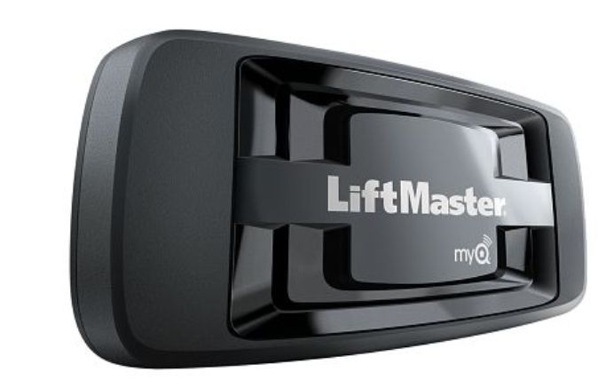 A black liftmaster garage door opener on a white background
