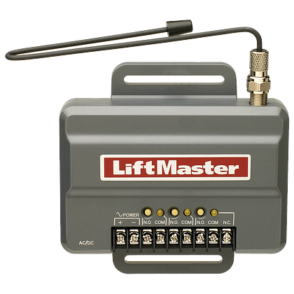 A liftmaster garage door opener with a remote control attached to it.