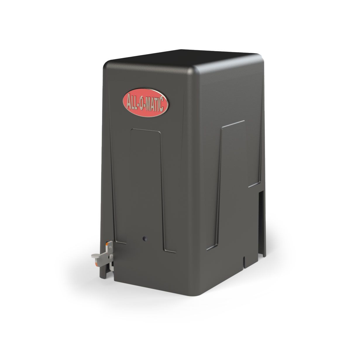 A black box with a red logo on it is sitting on a white surface.