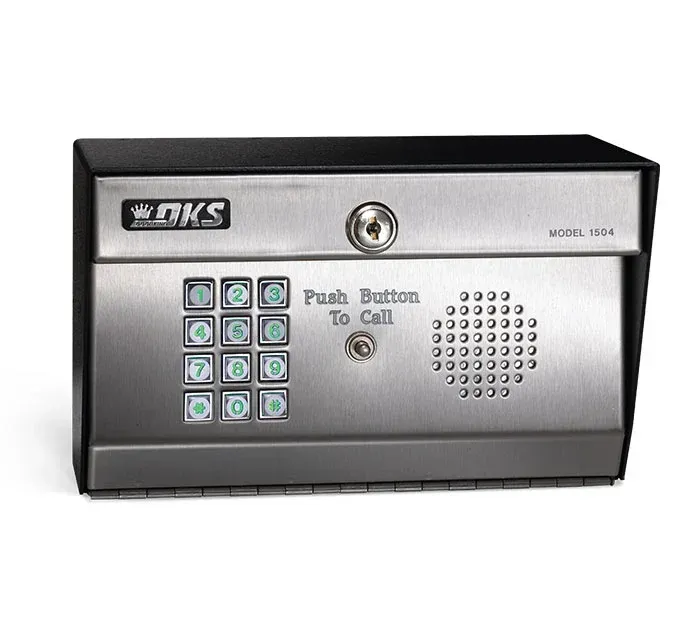 A stainless steel keypad with the word oks on it