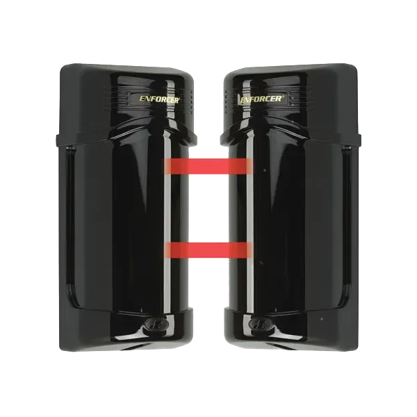 A pair of black barriers with a red stripe on them