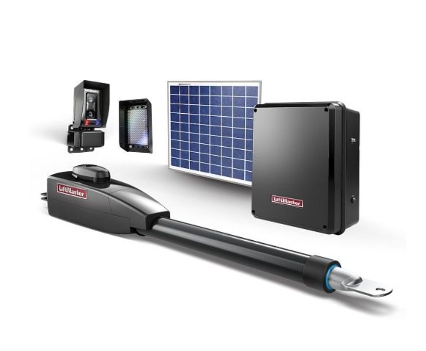 A garage door opener with a solar panel attached to it.