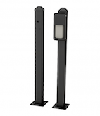 A pair of black poles with a light on them on a white background.