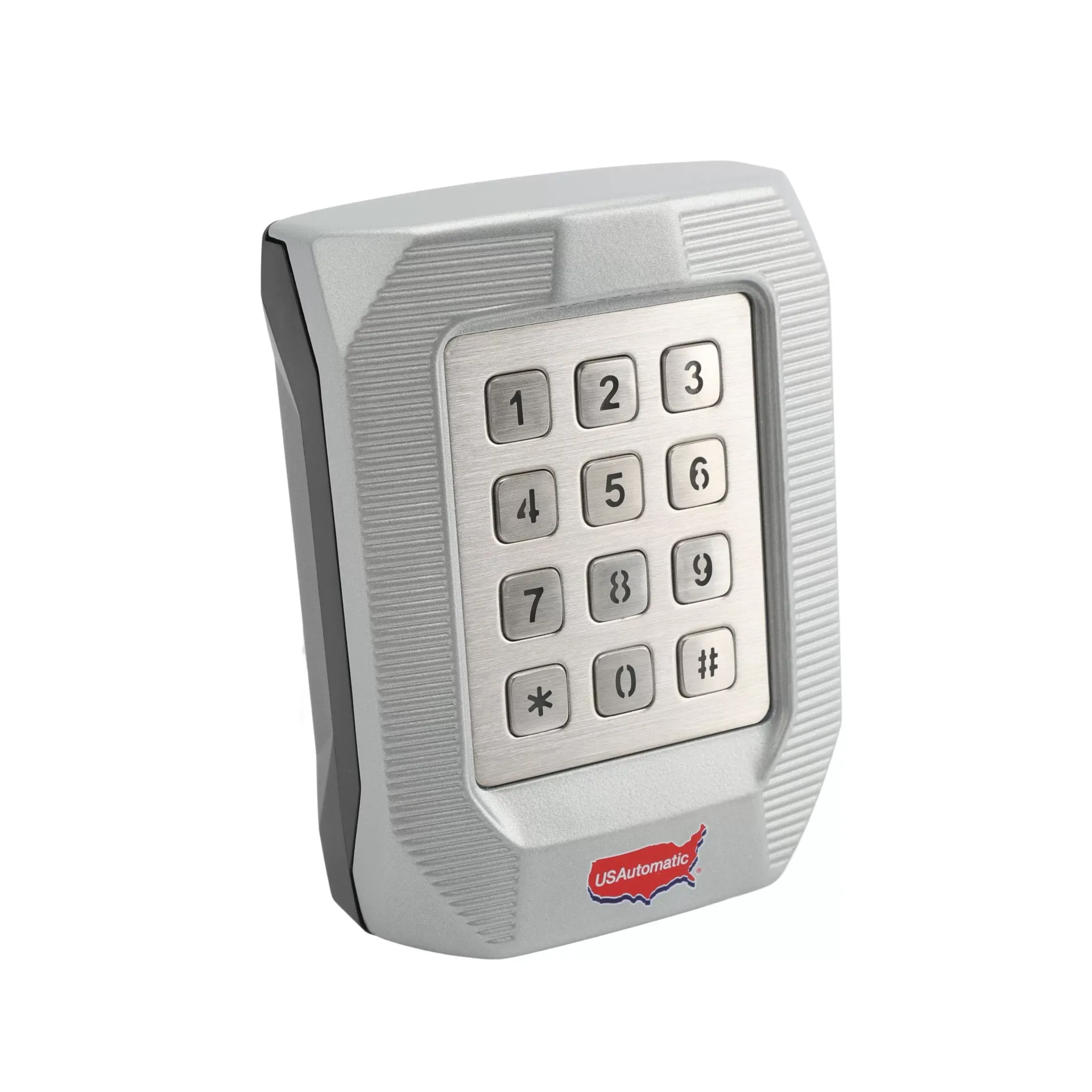 A close up of a keypad on a white background.