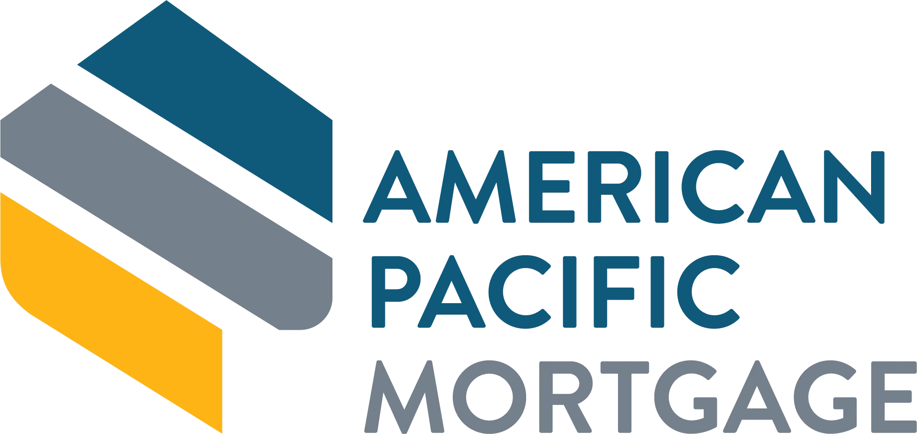 American Pacific Mortgage logo with blue, gray, and yellow geometric mark