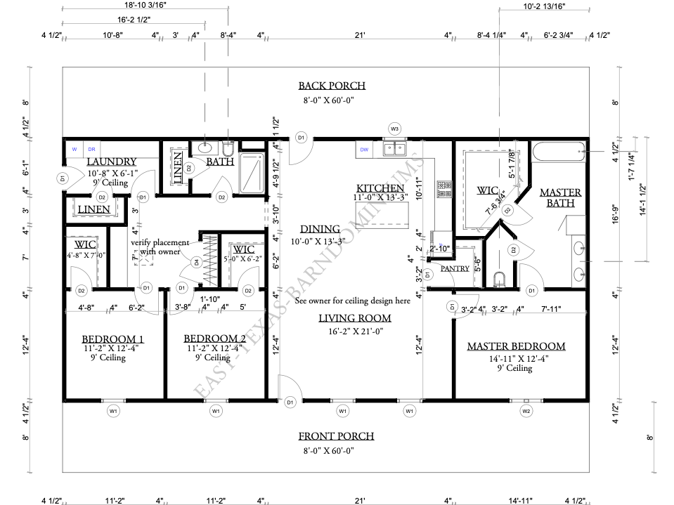 Black-and-white architectural floor plan of a house with labeled rooms, halls, and measurements