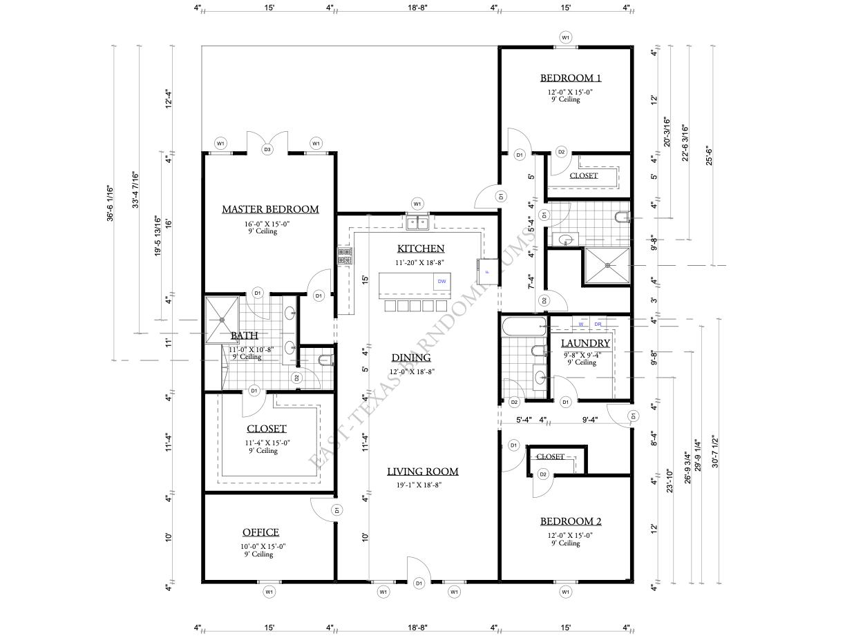 Black-and-white architectural floor plan with labeled rooms and dimensions