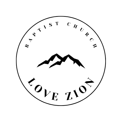 The logo for the baptist church love zion has a mountain in the center of the circle.