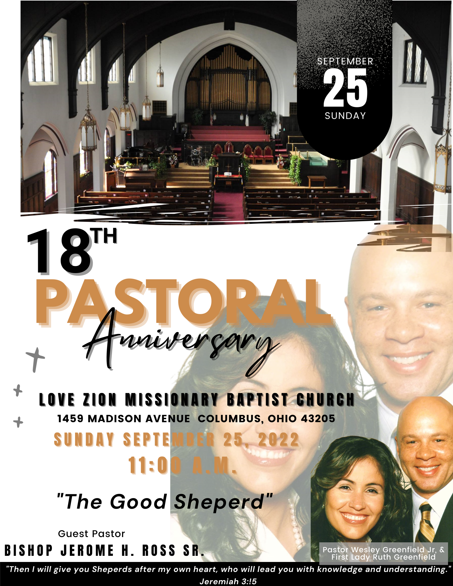 A poster for the 18th pastoral anniversary of love zion missionary baptist church