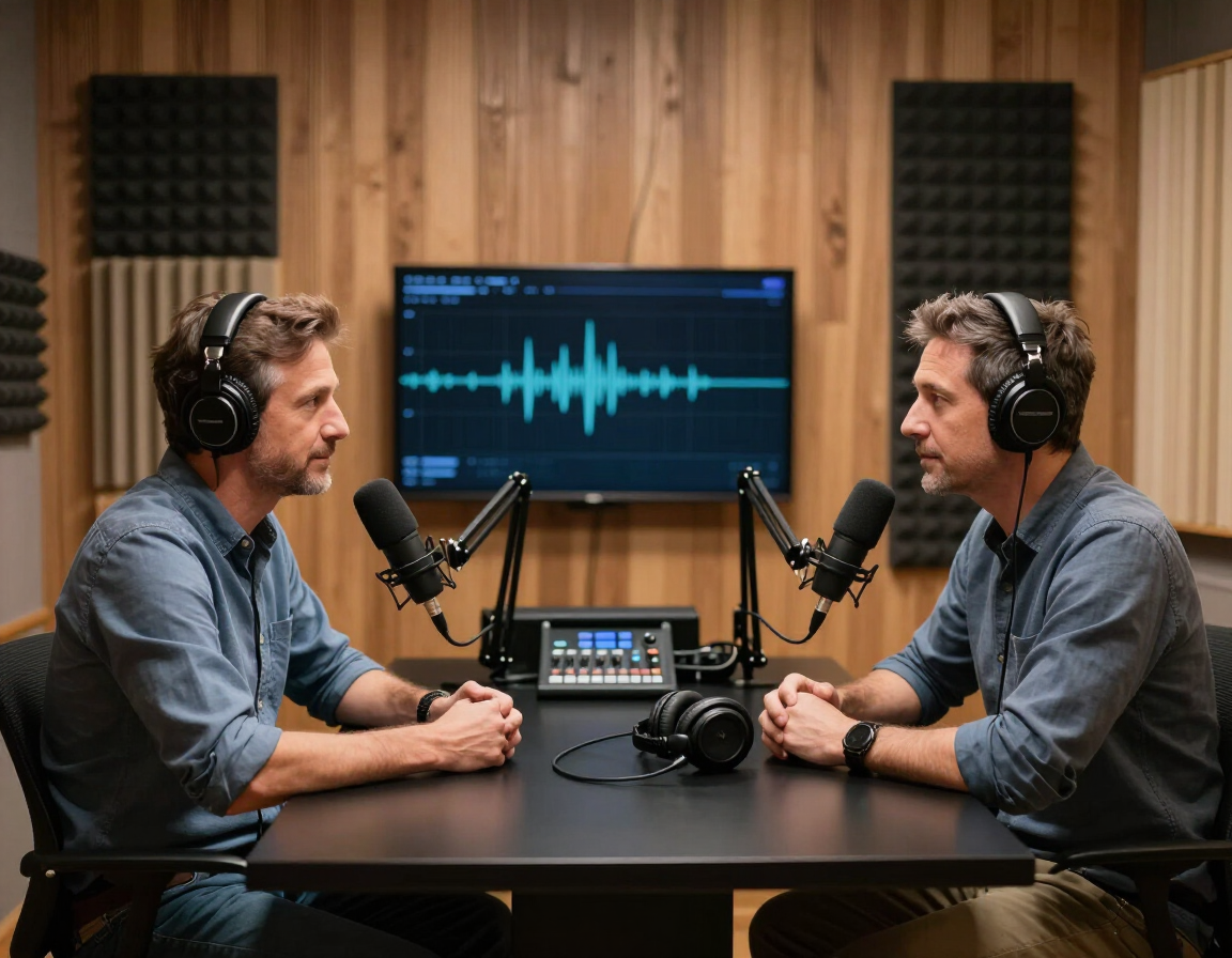Podcast studio during a recorded interview