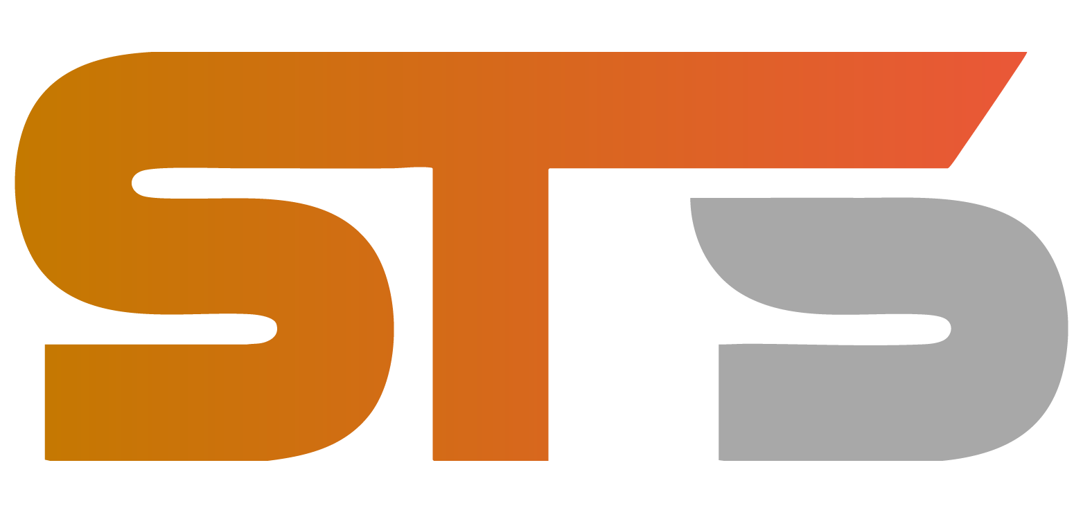 Logo: STS in orange and gray, with gradient effect.
