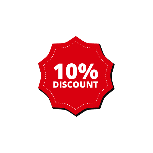 A red sticker with the words `` 10 % discount '' on it