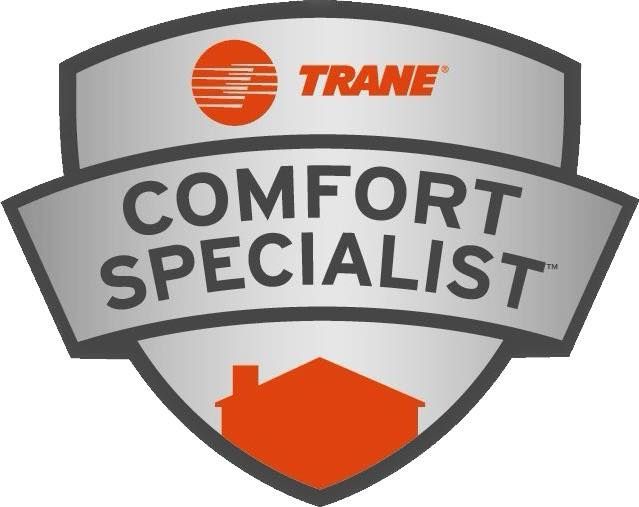 A trane comfort specialist logo with a house on it