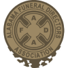 Logo for the Alabama Funeral Directors Association in tan and black, with a circular emblem and crossed funeral symbols