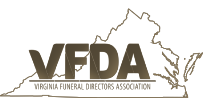 Virginia Funeral Directors Association logo with Virginia outline and brown VFDA text