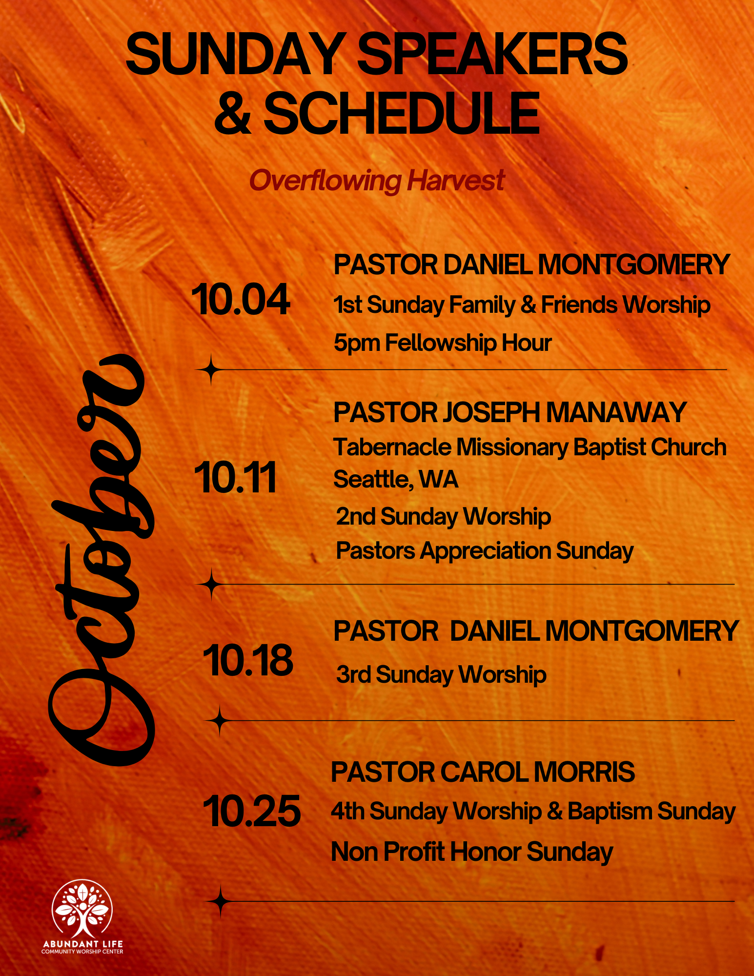 Sunday Speakers and Schedule
